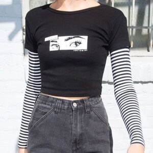 ROMWE Black Cropped Top I’ll Meet You In NY J. Galt Graphic Medium